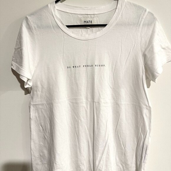 NEW MATE the Label White Organic Cotton "Do what feels right." Classic Crew Tee - Picture 8 of 9